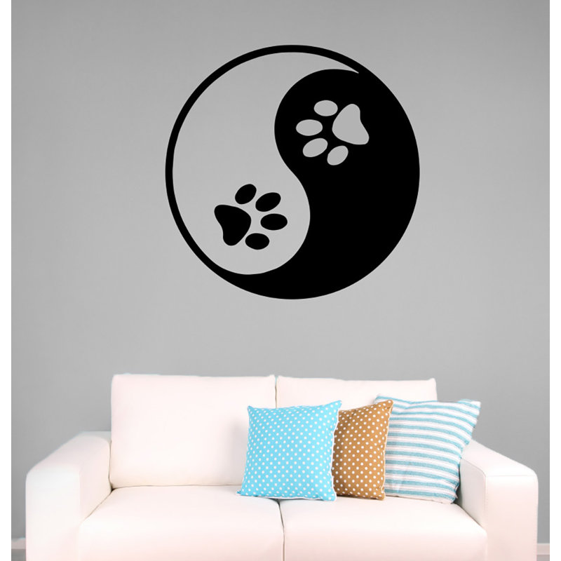 Ebern Designs Yin Yang Sign Symbol Dog Paw Prints Vinyl Words Wall